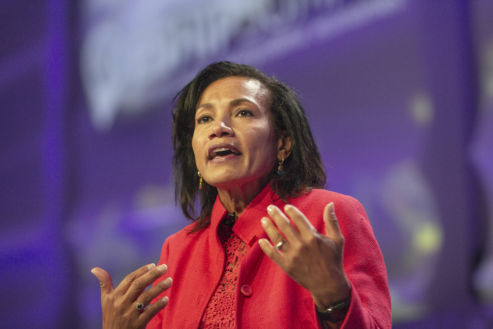 A speaker sharing insight from the ESHIP Summit stage